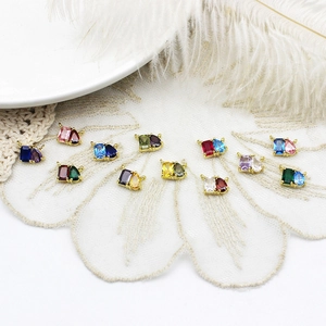 Set of 18K gold plated colorful zircon birthstone charms for DIY necklace jewelry making