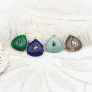 Triangle natural stone pendants with gold ring and zircon inlay for jewelry making
