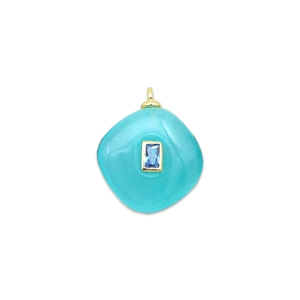 Square turquoise stone pendant with blue gem inlay in 18k gold plated copper frame