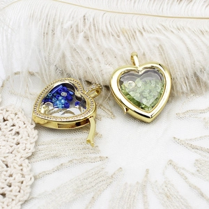 Heart Shaped Gold Plated Copper Locket Pendant Rhinestone Glass Floating Charms DIY Jewelry Accessory For Women Valentine Gift