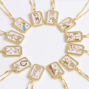 Set of 12 zodiac constellation necklaces in 18K gold plated copper with zircon pendants