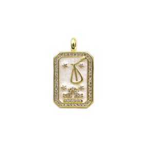 Golden Libra zodiac necklace pendant with mother of pearl inlay and sparkling crystals
