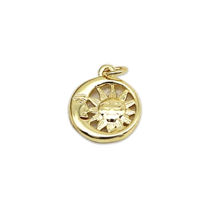 Pendentif céleste doré soleil et croissant de lune ajouré pour bijoux artisanaux