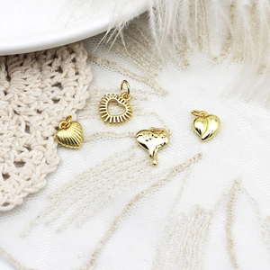 Four 18k gold plated micro-zircon heart pendants for DIY jewelry making and crafts
