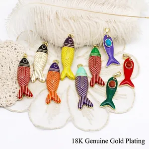 DIY Colorful Enamel Tropical Fish Pendant Charms For Jewelry Making Gold Plated Copper Animal Sea Fish Necklace Earring Accessories