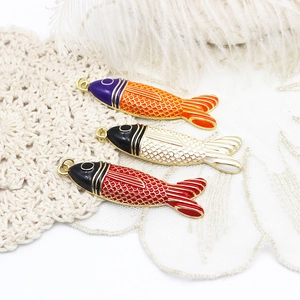 DIY colorful fish enamel pendants for jewelry making with scaling texture and golden ring