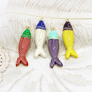 Colorful enamel fish pendants with golden scales for DIY necklace jewelry making