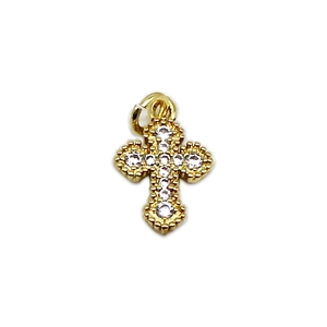 Pendentif croix en cuivre plaqué or 18 carats avec zircons pour création de bijoux