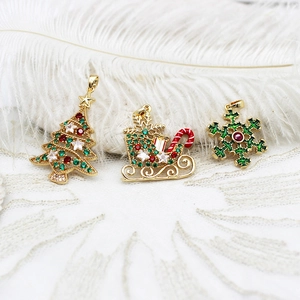 Christmas tree and sleigh pendants with colorful zircon inlay for DIY jewelry design