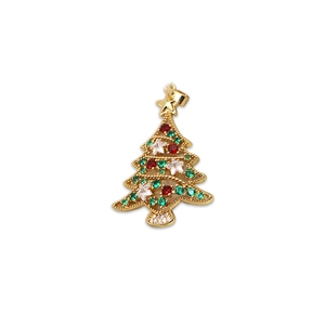 Christmas tree pendant in gold-plated copper with red, green and white cubic zirconia