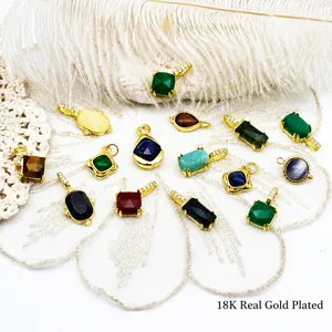 Verguld Koperen Natuursteen Geometrische Hanger Voor DIY Sieraden Maken Vintage Zirkoon Ingelegde Ketting Oorbellen Accessoires