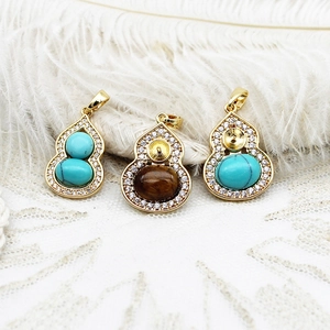 Vintage 18K Real Gold Plated Brass Turquoise Pendant DIY Jewelry Making Accessory For Necklace Bracelet Gourd Clover Heart Shape Women