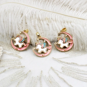 18K Gold Plated Copper Pendants Mother Of Pearl Balloon Dog Unicorn Moon Enamel Rhinestone Charms For DIY Jewelry Making