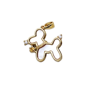 Golden poodle pendant with white mother of pearl inlay and sparkling zircon stone details