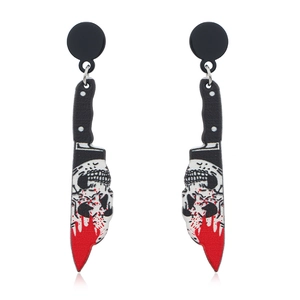 Halloween blutige Acryl Messer Ohrringe mit Totenkopfmuster für Gothic Mode Stil