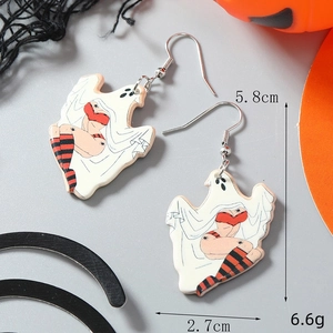 Boucles d'oreilles Halloween fantôme drôle avec femme sexy en bikini rouge et décor orange