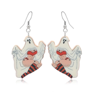 Boucles d'oreilles fantôme sexy en bikini rouge et bas rayés pour Halloween