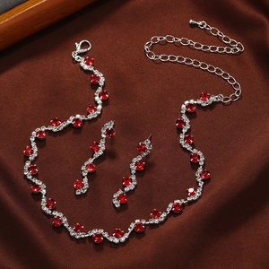 Elegant Alloy Rhinestone Wavy Necklace Earrings Vintage Colorful Formal Dress Jewelry Accessory For Women