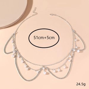 Elegant multi-layer pearl and rhinestone forehead chain accessory for women