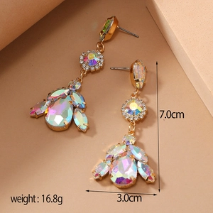 Exaggerated vintage crystal dangle earrings with gold alloy and AB rhinestones