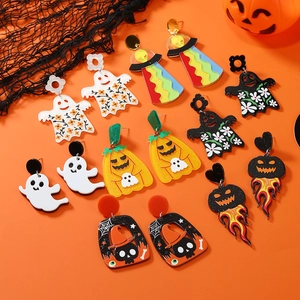 Parure de boucles d'oreilles Halloween en acrylique avec fantômes et citrouilles décorées