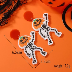 Détail de boucles d'oreilles Halloween citrouille squelette en acrylique avec les mesures