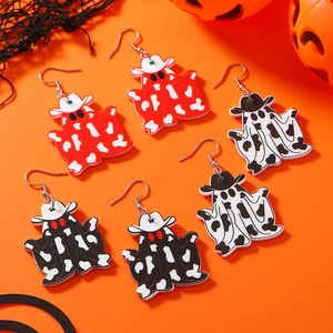 Orecchini a Goccia Fantasma Cowboy Occidentale di Halloween Fantasma in Acrilico con Stampa Mucca e Cappello da Cowboy per Donna
