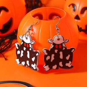 Orecchini a fantasma con stampa mucca e cappelli da cowboy su secchio di zucca