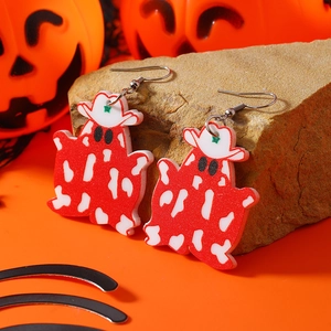 Orecchini di Halloween a forma di fantasma cowboy con cappello e acrilico rosso
