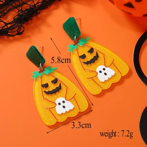 Boucles d'oreilles d'Halloween en acrylique avec citrouille, fantôme et dimensions