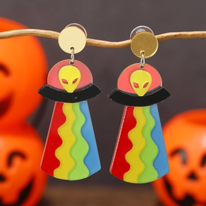 Boucles d'Oreilles Pendantes en Acrylique Halloween Fantôme Citrouille Crâne Alien OVNI Bijoux de Fête pour Femmes