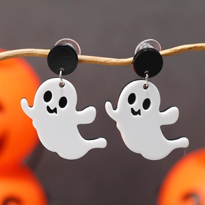 Boucles d'oreilles fantôme en acrylique pour Halloween avec un décor de citrouilles