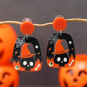 Boucles d'oreilles Halloween en acrylique avec pendentifs crâne de sorcière et citrouille
