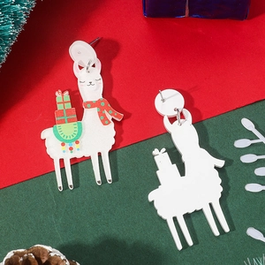 Christmas alpaca earrings with colorful gift boxes made of white acrylic for women