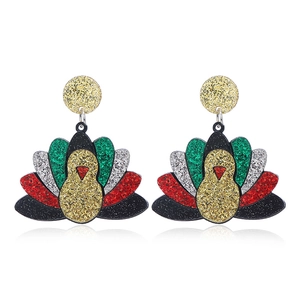 Orecchini a forma di tacchino in acrilico con glitter colorati per la festa del Ringraziamento