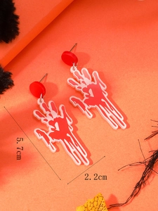 Detail view showing dimensions of spooky red bloody handprint earrings for Halloween