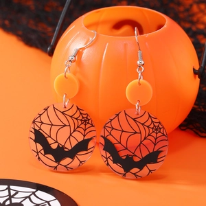 Pendientes de Halloween en acrílico con tema de calabaza naranja y motivos de murciélago