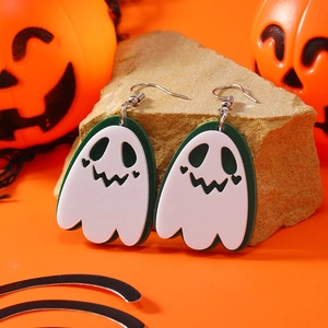 Orecchini a fantasma di Halloween in acrilico su sfondo arancione con decoro di zucca
