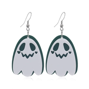 Orecchini a fantasma in acrilico bianco per Halloween con retro verde e ganci pendenti