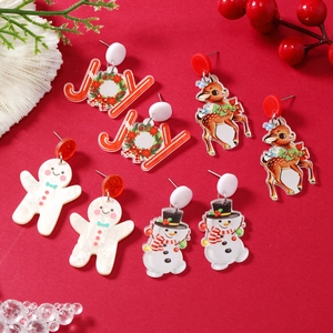 Christmas Acrylic Cartoon Reindeer Snowman Gingerbread Man JOY Letter Earrings With Stainless Steel Earring Post For Women