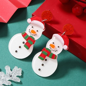 Christmas snowman drop earrings in acrylic with glitter finish and red festive hat