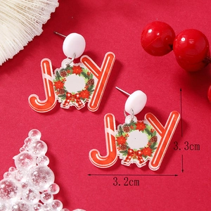 Detailed view showing the 3.2cm x 3.3cm dimensions of the JOY acrylic Christmas earrings