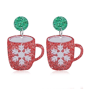 Christmas snowman tree boot snowflake mug acrylic earrings with festive glitter finish