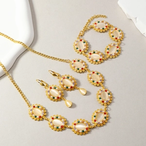 Elegant floral jewelry set with opal gemstones and pearls for party evening wear