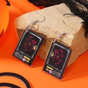 Halloween Ouija board acrylic earrings featuring Are You Afraid of the Dark text design