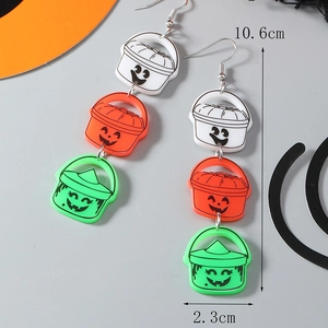 Pendientes de acrílico para Halloween con cestas de calabaza coloridas de 10,6 cm de largo