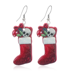 Boucles d'oreilles bas de Noël gothique en acrylique avec crânes et sucres d'orge
