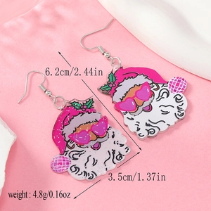 Détail des boucles d'oreilles Père Noël en acrylique avec dimensions en rose et violet
