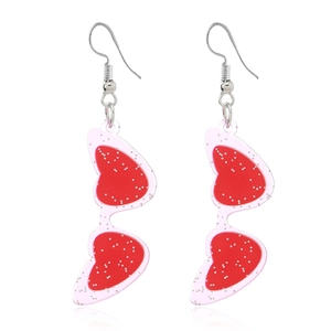Orecchini pendenti creativi a forma di occhiali da sole a cuore rosa in acrilico glitter