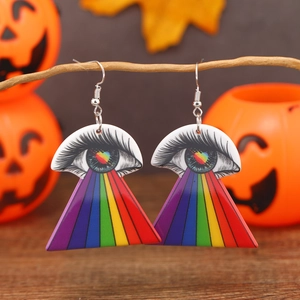 Boucles d'oreilles Halloween en acrylique avec motif œil arc-en-ciel sur branche